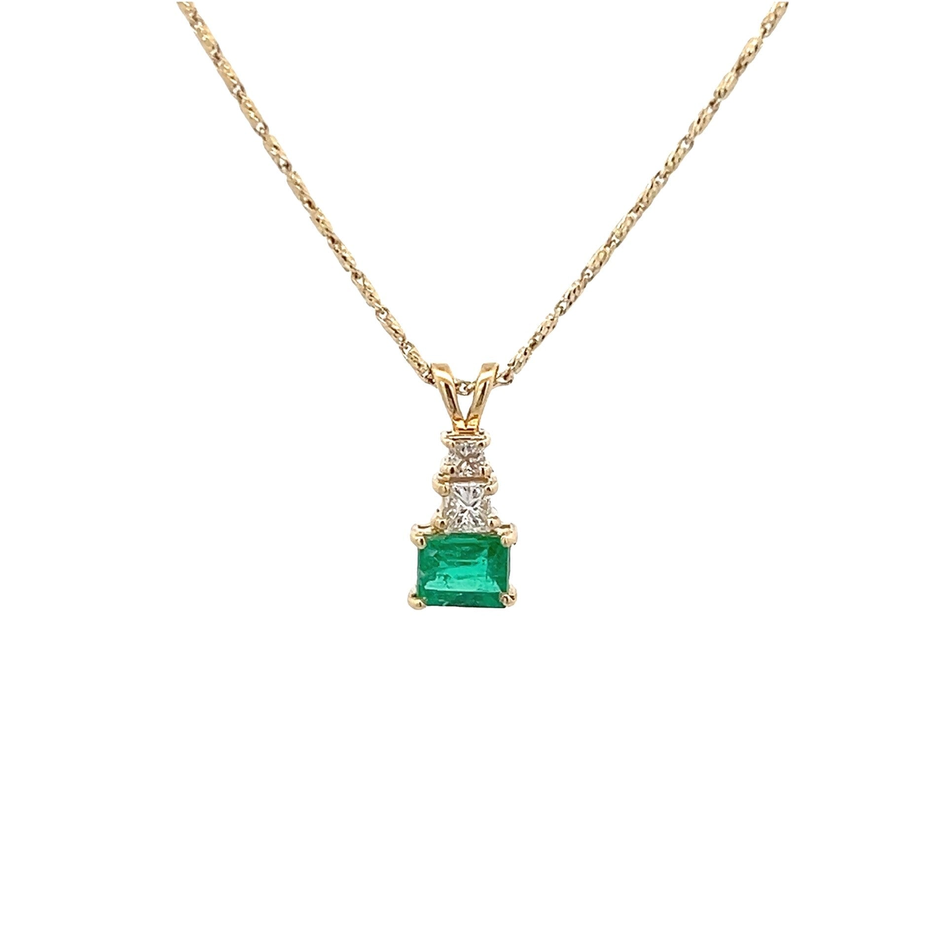 Vardy's Collection Emerald and Princess Cut Diamond Drop Pendant Necklace in 14K Yellow Gold (0.75ct)
